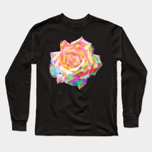 Iridescent Holographic Rainbow Pastel Rose Flower Long Sleeve T-Shirt